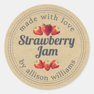 Rustic Homemade Strawberry Jam Kraft Classic Round Sticker