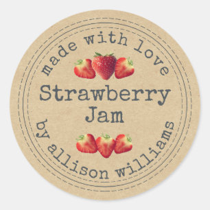 Rustic Homemade Strawberry Jam Kraft Paper Classic Round Sticker