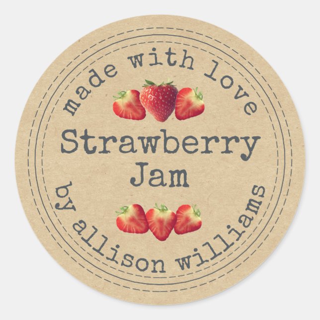 Rustic Homemade Strawberry Jam Kraft Paper Classic Round Sticker (Front)