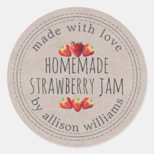 Rustic Homemade Strawberry Jam Kraft Paper Classic Round Sticker
