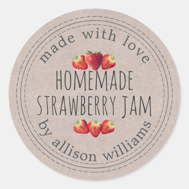 Rustic Homemade Strawberry Jam Kraft Paper Classic Round Sticker (Front)