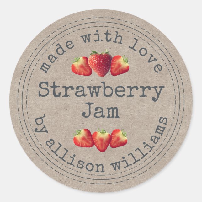 Rustic Homemade Strawberry Jam Kraft Paper Classic Round Sticker (Front)