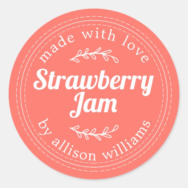 Rustic Homemade Strawberry Jam Pink Classic Round  Sticker (Front)