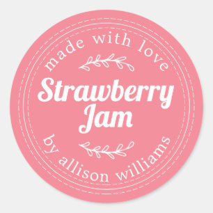 Rustic Homemade Strawberry Jam Pink Classic Round Sticker