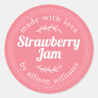 Rustic Homemade Strawberry Jam Pink Classic Round Sticker
