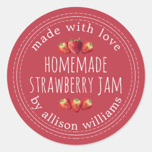 Rustic Homemade Strawberry Jam True Red Classic Round Sticker