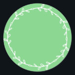 Rustic Homemade Summer Green Write On Classic Round Sticker<br><div class="desc">Rustic, simple and modern write on homemade sticker with a lovely white foliage wreath on a summer green background. Simply write your name and the product name on the label. Exclusively designed for you by Happy Dolphin Studio. If you need any help or matching products, please contact us at happydolphinstudio@outlook.com....</div>