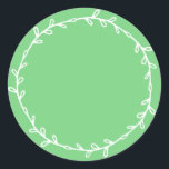 Rustic Homemade Summer Green Write On Classic Round Sticker<br><div class="desc">Rustic, simple and modern write on homemade sticker with a lovely white foliage wreath on a summer green background. Simply write your name and the product name on the label. Exclusively designed for you by Happy Dolphin Studio. If you need any help or matching products, please contact us at happydolphinstudio@outlook.com....</div>