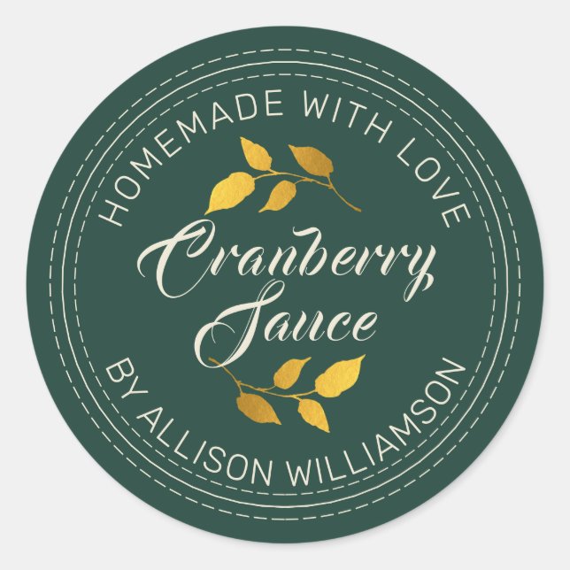 Rustic Homemade Thanksgiving Cranberry Sauce Green Classic Round Sticker (Front)