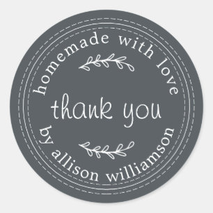 Rustic Homemade With Love Black White Thank You Classic Round Sticker