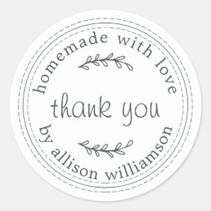 Rustic Homemade With Love Black White Thank You Classic Round Sticker
