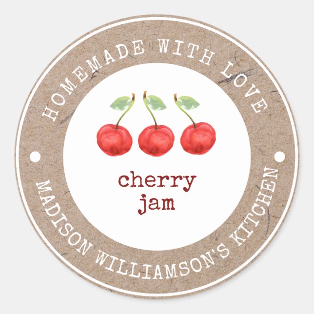 Rustic Homemade with Love  | Cherry Jam Label (Front)