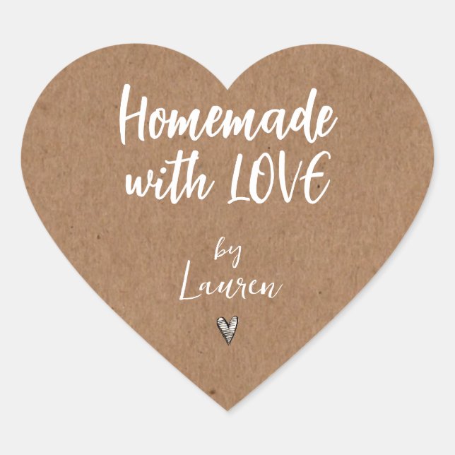 Rustic HOMEMADE with LOVE  Heart Sticker (Front)