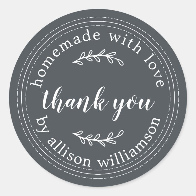 Rustic Homemade With Love Kraft Paper Thank You Classic Round Sticker (Front)
