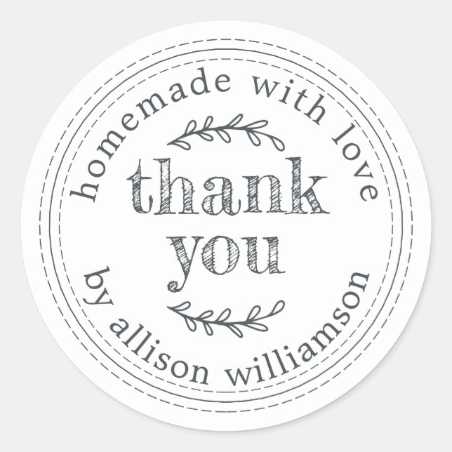 Rustic Homemade With Love Kraft Paper Thank You  Classic Round Sticker (Front)