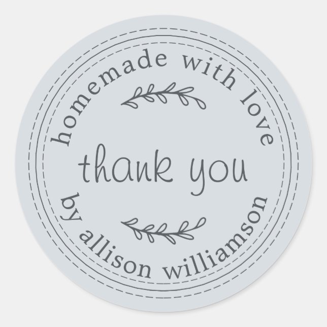 Rustic Homemade With Love Pastel Blue Thank You Classic Round Sticker (Front)