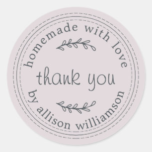 Rustic Homemade With Love Pastel Purple Thank You Classic Round Sticker