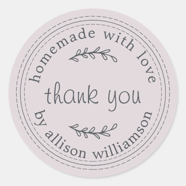Rustic Homemade With Love Pastel Purple Thank You Classic Round Sticker (Front)