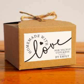 Rustic Homemade with Love Script Heart Baked Goods Rectangular Sticker