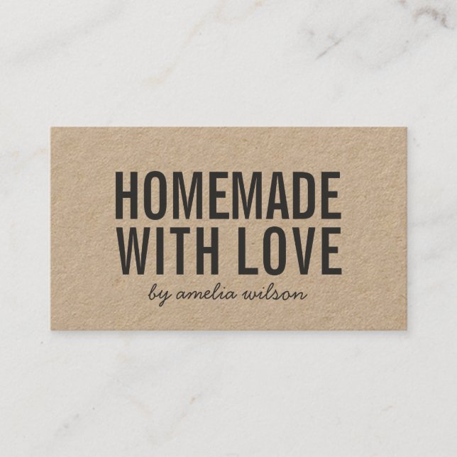 Rustic Homemade With Love Social Media Kraft Business Card (Front)