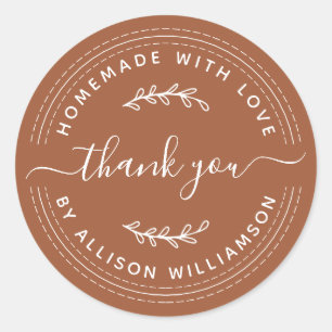 Rustic Homemade With Love TerraCotta Thank You Classic Round Sticker