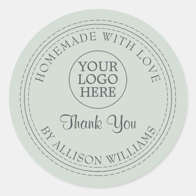 Rustic Homemade With Love Thank You Logo Green Classic Round Sticker (Front)