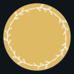 Rustic Homemade Yellow Ochre Write On Classic Round Sticker<br><div class="desc">Rustic, simple and modern write on homemade sticker with a lovely white foliage wreath on a yellow ochre background. Simply write your name and the product name on the label. Exclusively designed for you by Happy Dolphin Studio. If you need any help or matching products, please contact us at happydolphinstudio@outlook.com....</div>
