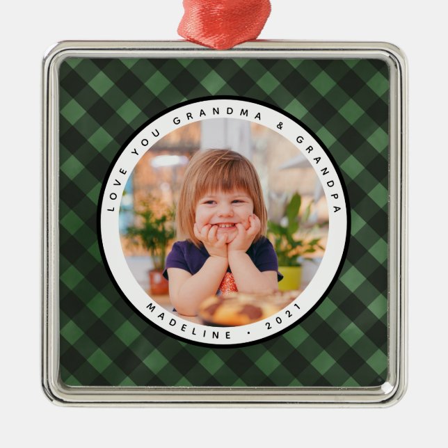 Rustic Homespun Country Photo Grandparents  Metal Tree Decoration (Front)