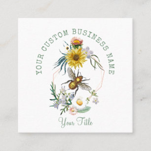 Rustic Honey Bee Floral   Square Business Card