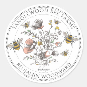Rustic Honey Bee Florals Apiary Beekeeper Classic Round Sticker