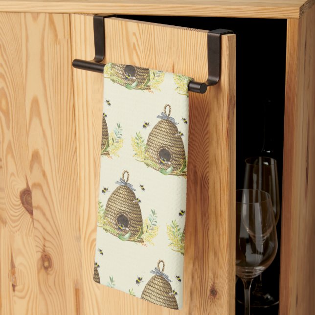 Rustic Honey bee Hive  Tea Towel (Thirds Fold)