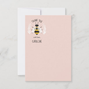Rustic Honey Bee Pink Flat Thank You Note Card
