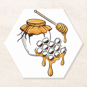 Rustic Honey Jar & Honeycomb – Golden Farmhouse  Paper Coaster