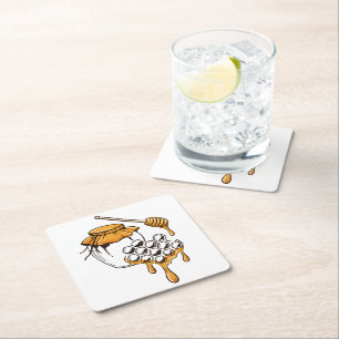 Rustic Honey Jar & Honeycomb – Golden Farmhouse  Square Paper Coaster