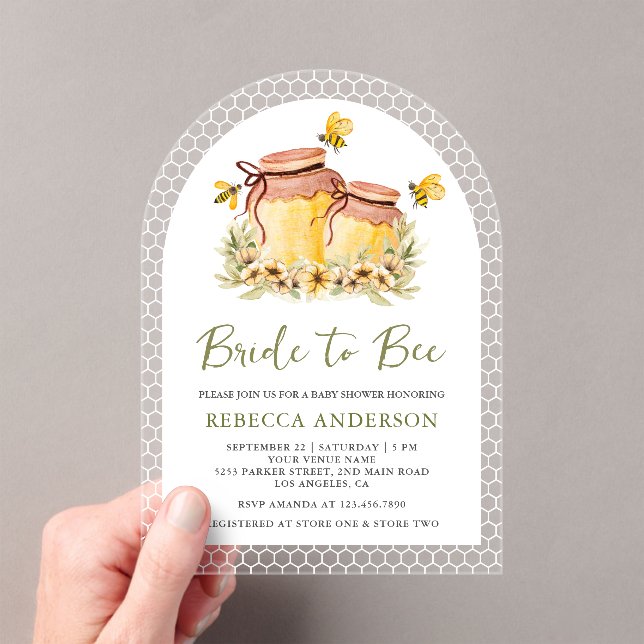 Rustic Honey Jars Bride to Bee Arch Bridal Shower Acrylic Invitations (Insitu (Handheld))