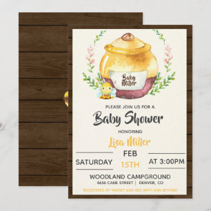 Rustic Honey Pot & Bee Baby Shower Invitation
