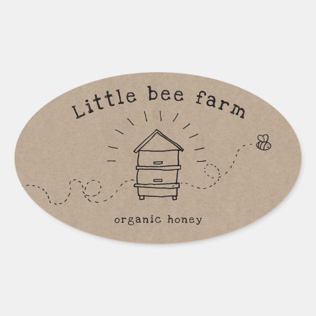 rustic honeybee beehive on brown paper oval sticker (Front)