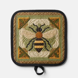 Rustic Honeybee Faux Quilt Pot Holder