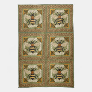 Rustic Honeybee Faux Quilt Two Tea Towel