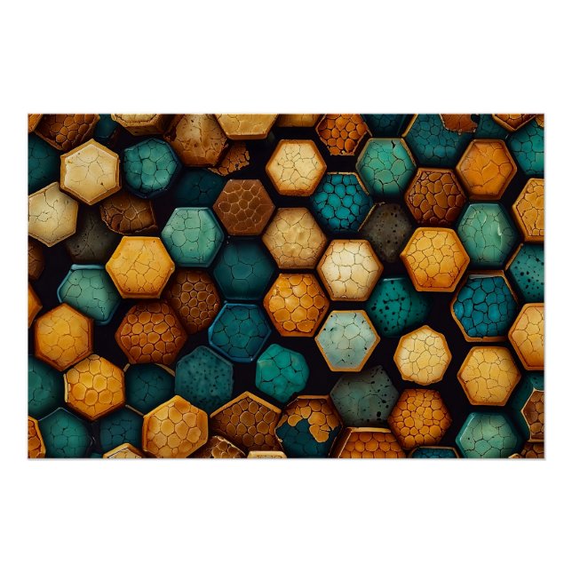 Rustic Honeycomb Textured Abstract Art Poster (Front)