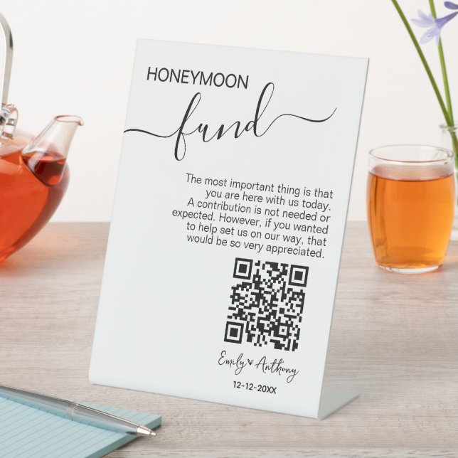 Rustic Honeymoon Fund QR Wishing Pedestal Sign (In SItu)