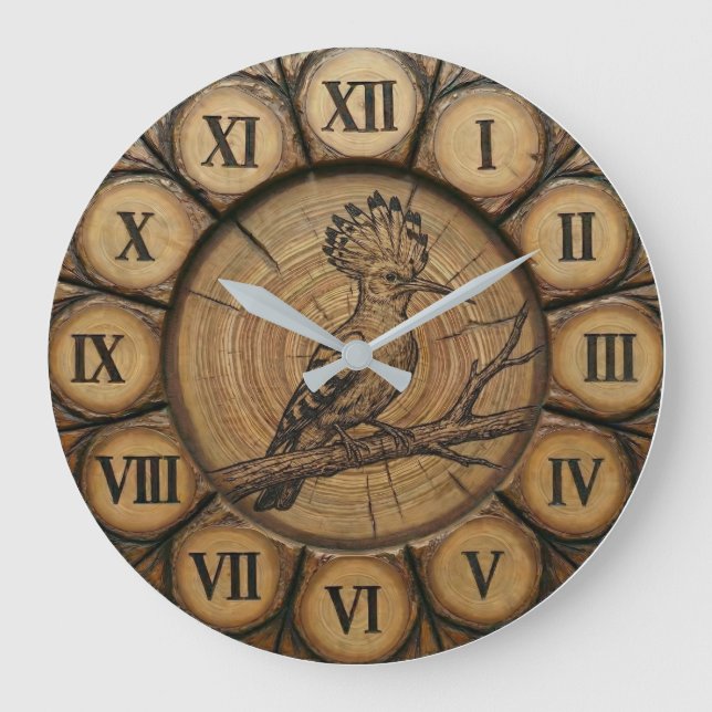 Rustic Hoopoe Bird Wall Clock  (Front)