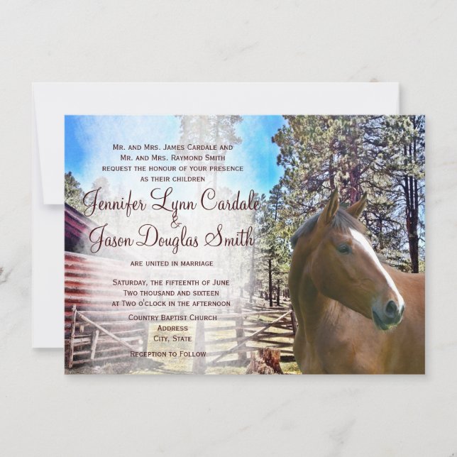 Rustic Horse Barn Corral Wedding Invitation (Front)