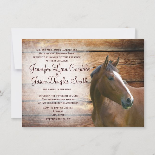 Rustic Horse Barn Wood Wedding Invitations (Front)