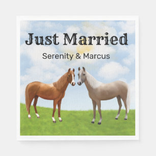 Rustic Horse Country Just Married Western Wedding Napkin