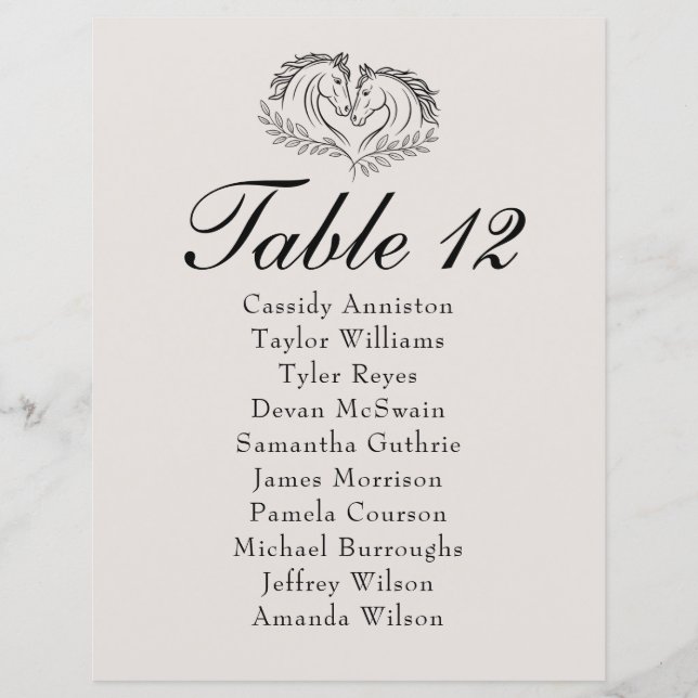 Rustic Horse Country Western Wedding Seating Chart (Front)