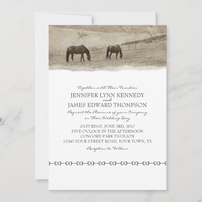 Rustic Horse Farm Wedding Invitation (Front)