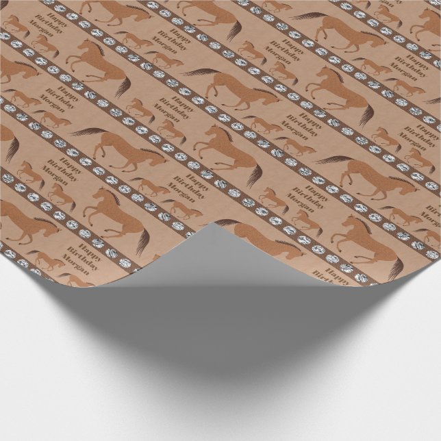 Rustic Horse Faux Leather Birthday Add Your Name Wrapping Paper (Corner)