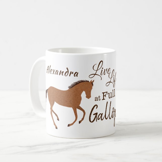 Rustic Horse Faux Leather Live Life Motivational Coffee Mug (Front Left)