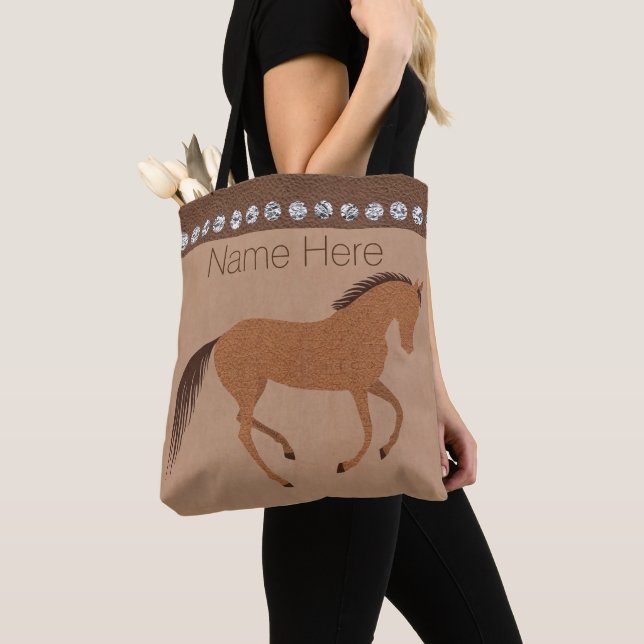Rustic Horse Faux Leather Minimalist Pony Design Tote Bag (Close Up)